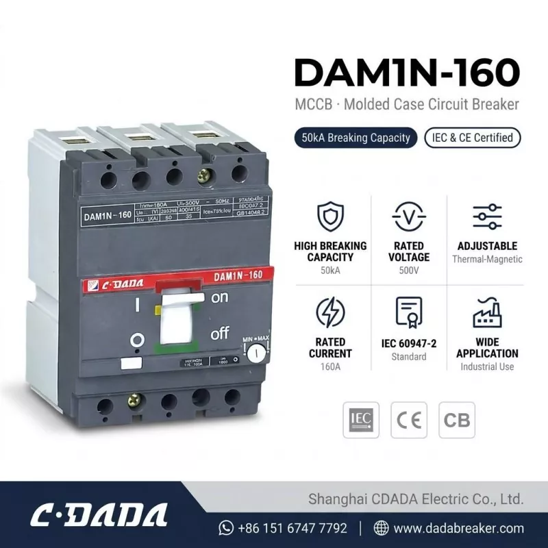 Bidh CDADA a’ sgaoileadh DAM1N-160 160A MCCB Circuit Breaker le comas àrd
